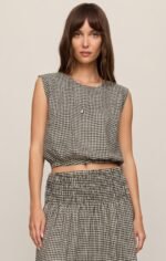 Merit Cropped Gingham Linen Top - Image 2