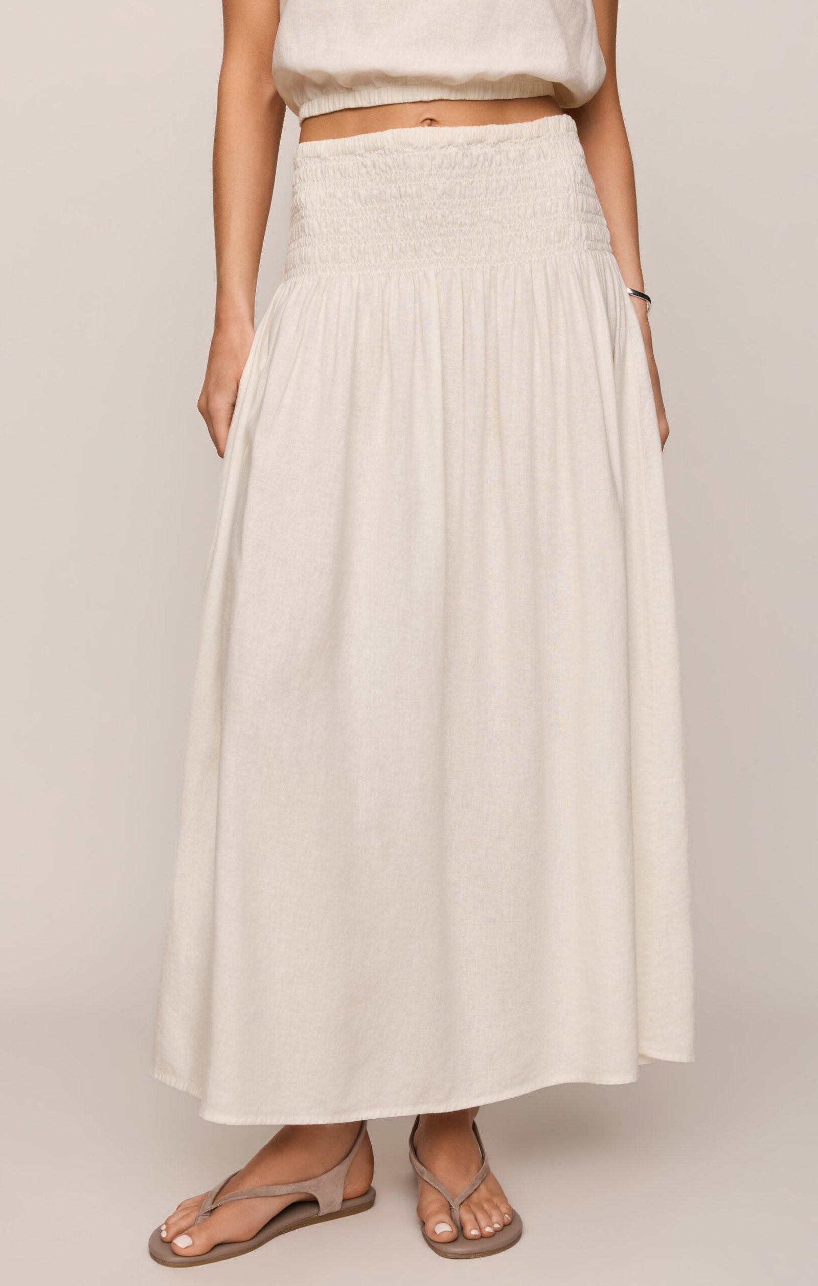 imrds-29296 Brooke Smocked Linen Maxi Skirt - Image 1