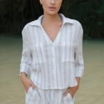Helena Striped Airy Gauze Button Up