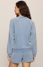 Sport Stripe Boyfriend Knit Denim Sweatshirt - Image 2