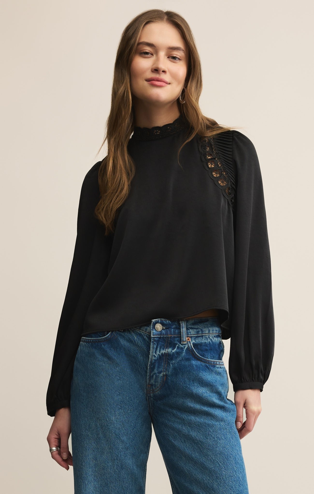 imrds-29440 Silvana Mock Neck Embroidered Top - Image 1